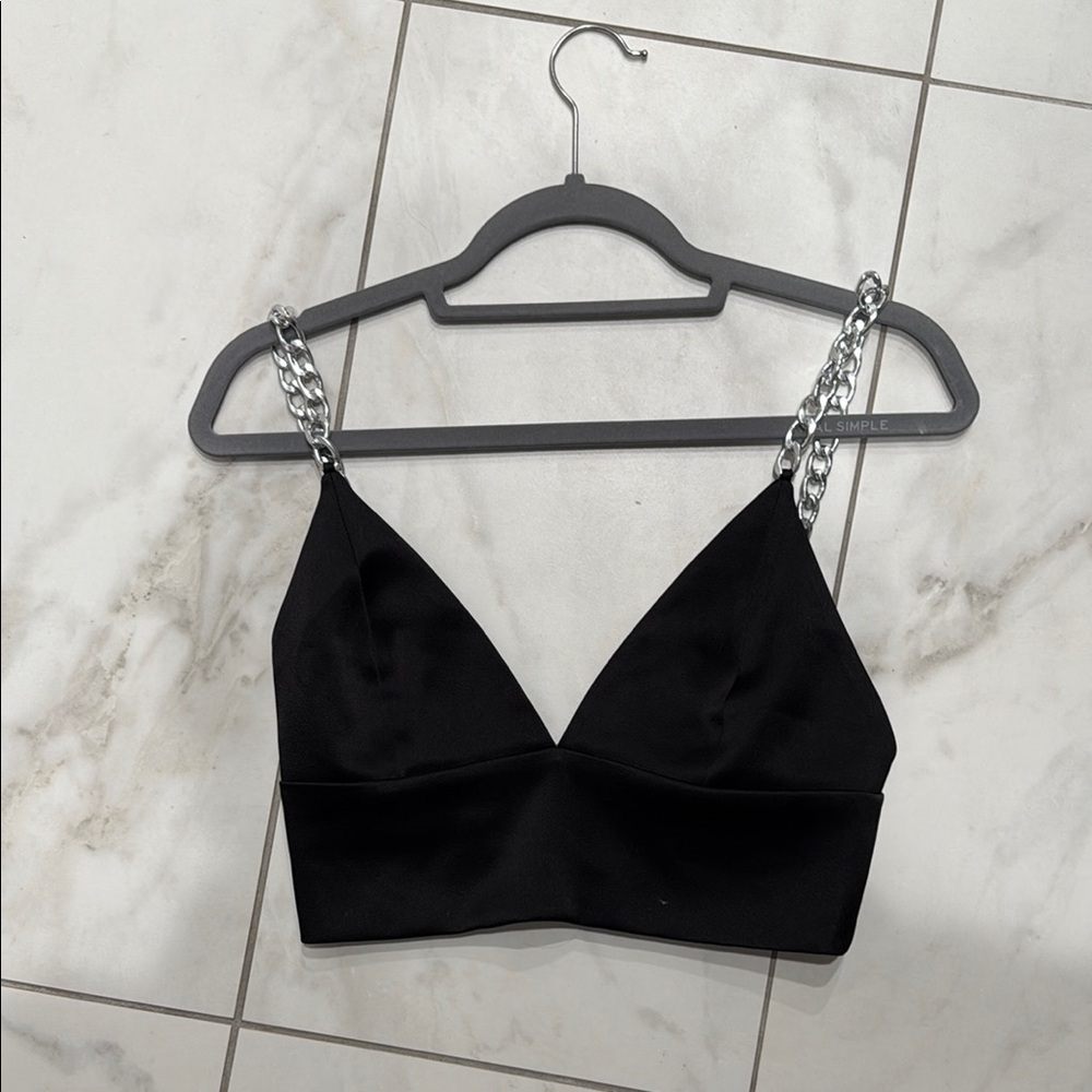 Alice + Olivia Black Sleeveless Crop Bustier Tank Top